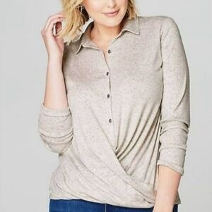 🌿J. Jill 2X Speckled Cream Long Sleeve Top